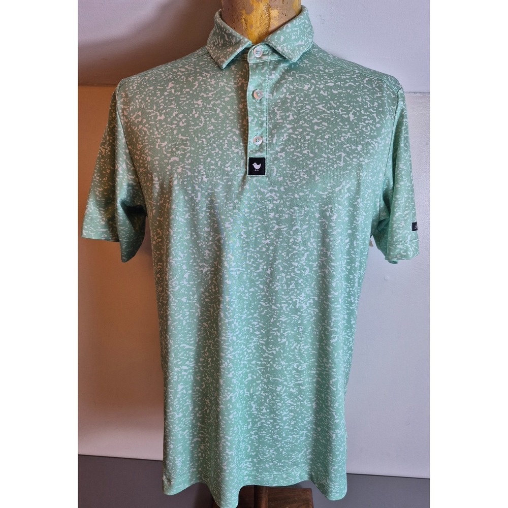 Bad Birdie Mens Polo Golf Shirt Small Bluish-Green White Camo Print